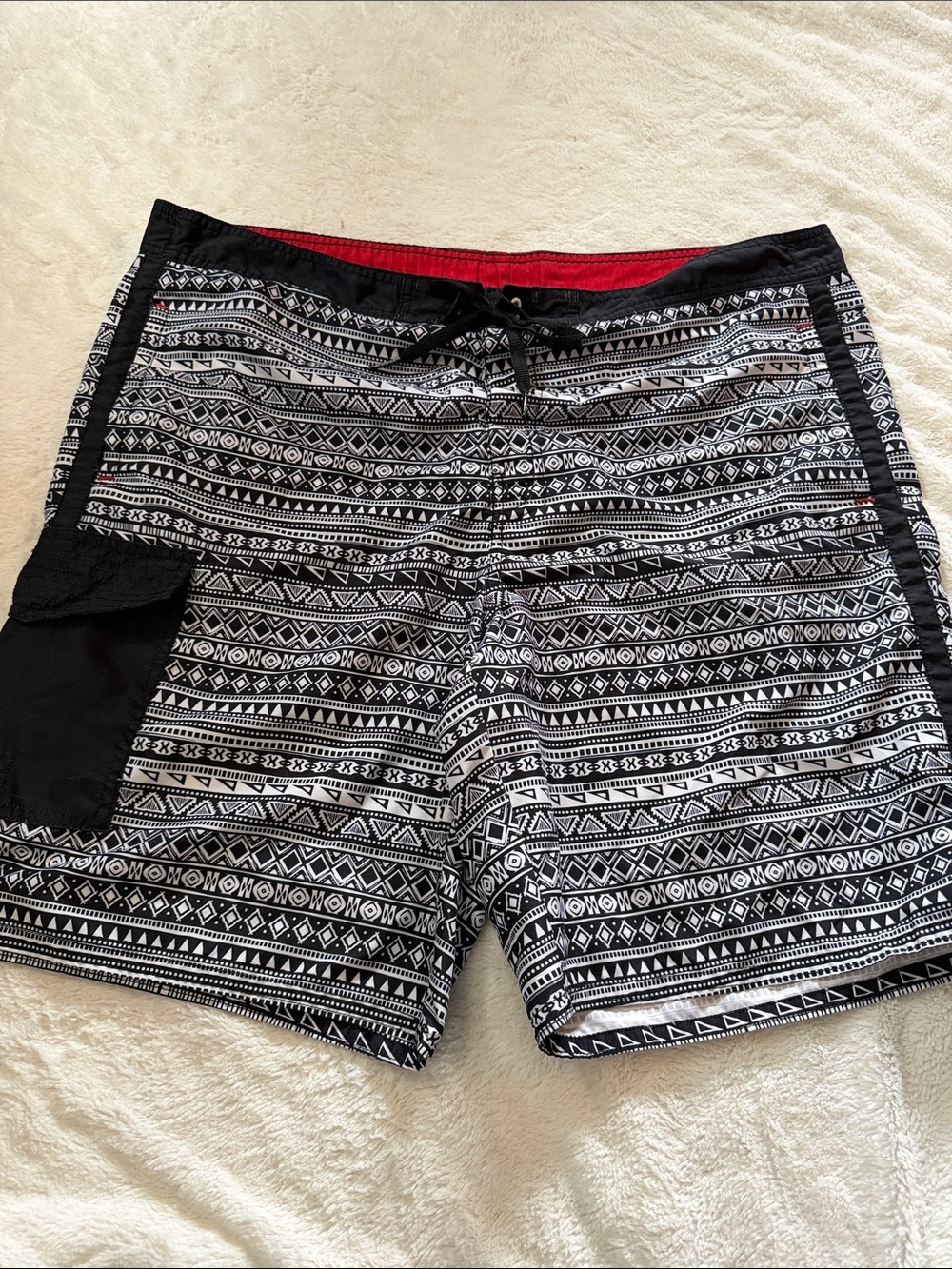 Men's Black & White Patterned Swim Trunks